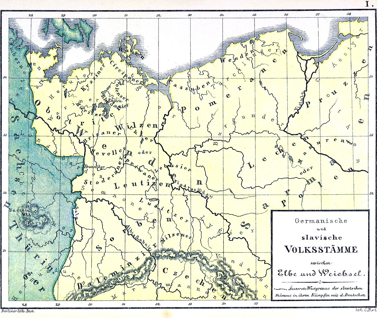 Map of Germanic and Slavic tribes between the Elbe and Vistula